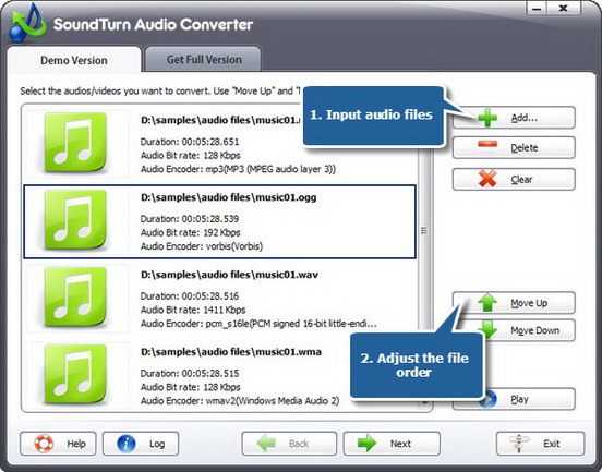 Add audio files to the conversion list