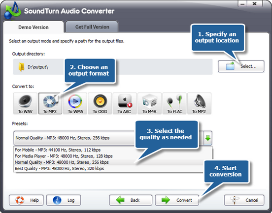 Specify output settings