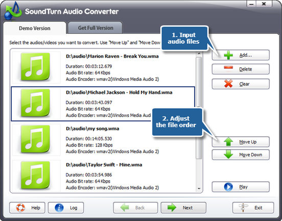 Add audio files to the conversion list