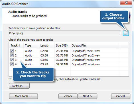 Choose output folder and tracks