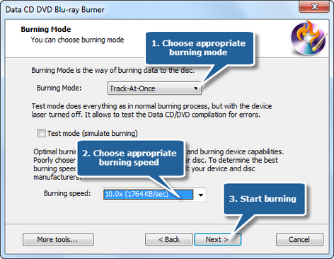 5. Choose burning mode and burning speed