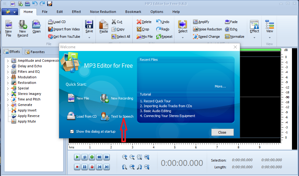 Launch MP3 Editor for Free and the Text to Speech Tool
